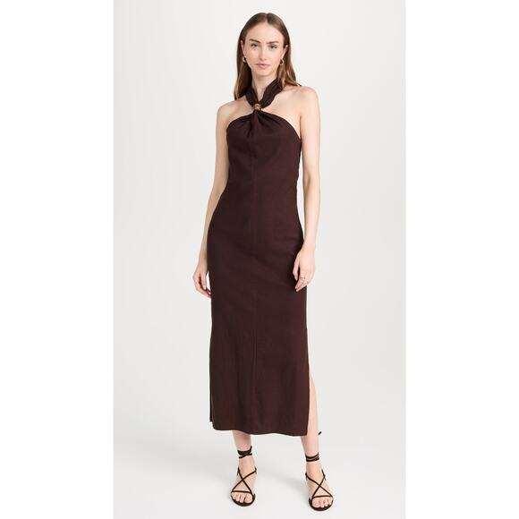 Pixie Market Attica Gold Cuff Halter Dress - M - Dark Brown - Picture 1 of 6